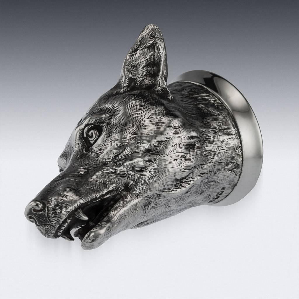 Antique 20th Century Victorian Solid Silver Fox Stirrup Cup, London, circa 1901 1