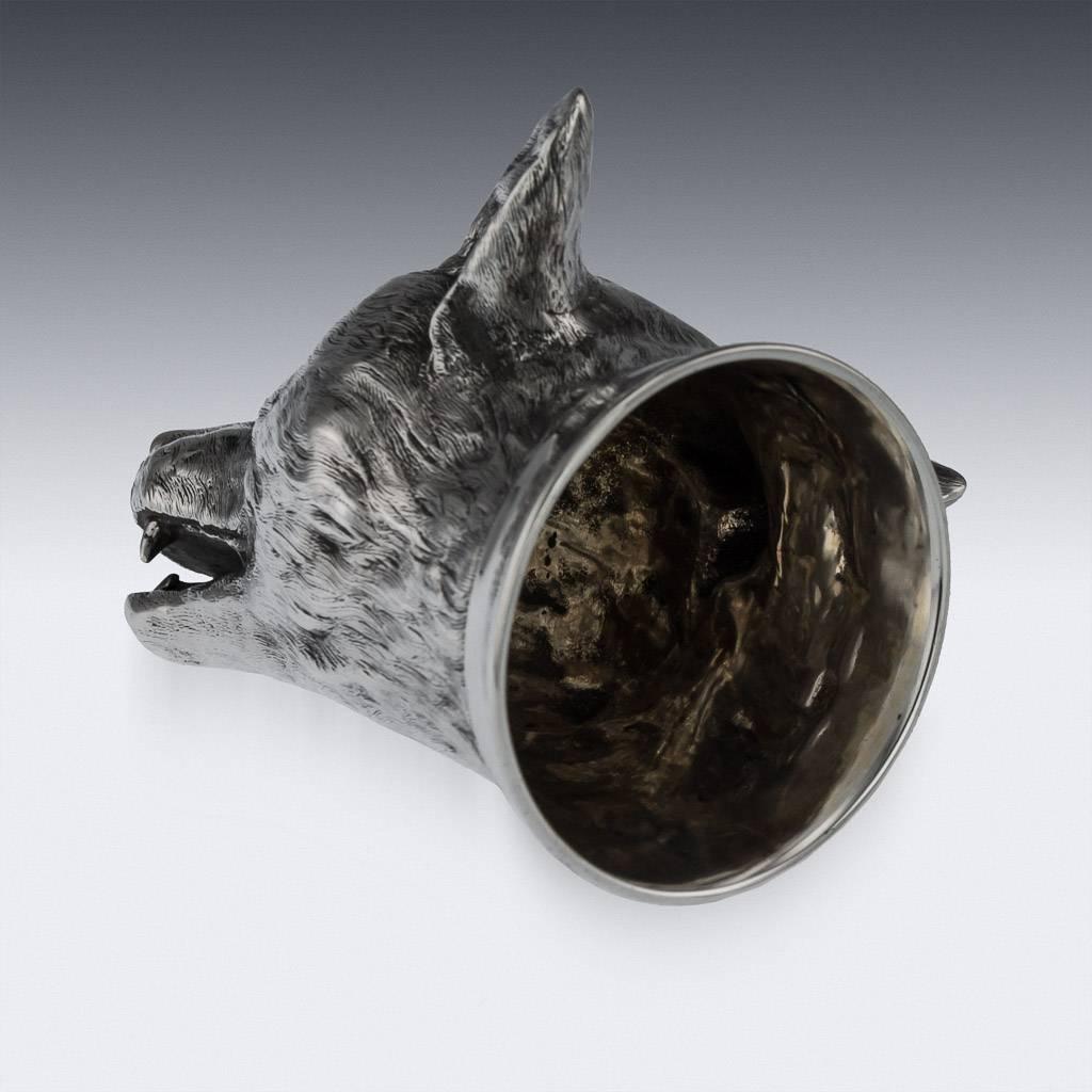 Antique 20th Century Victorian Solid Silver Fox Stirrup Cup, London, circa 1901 2