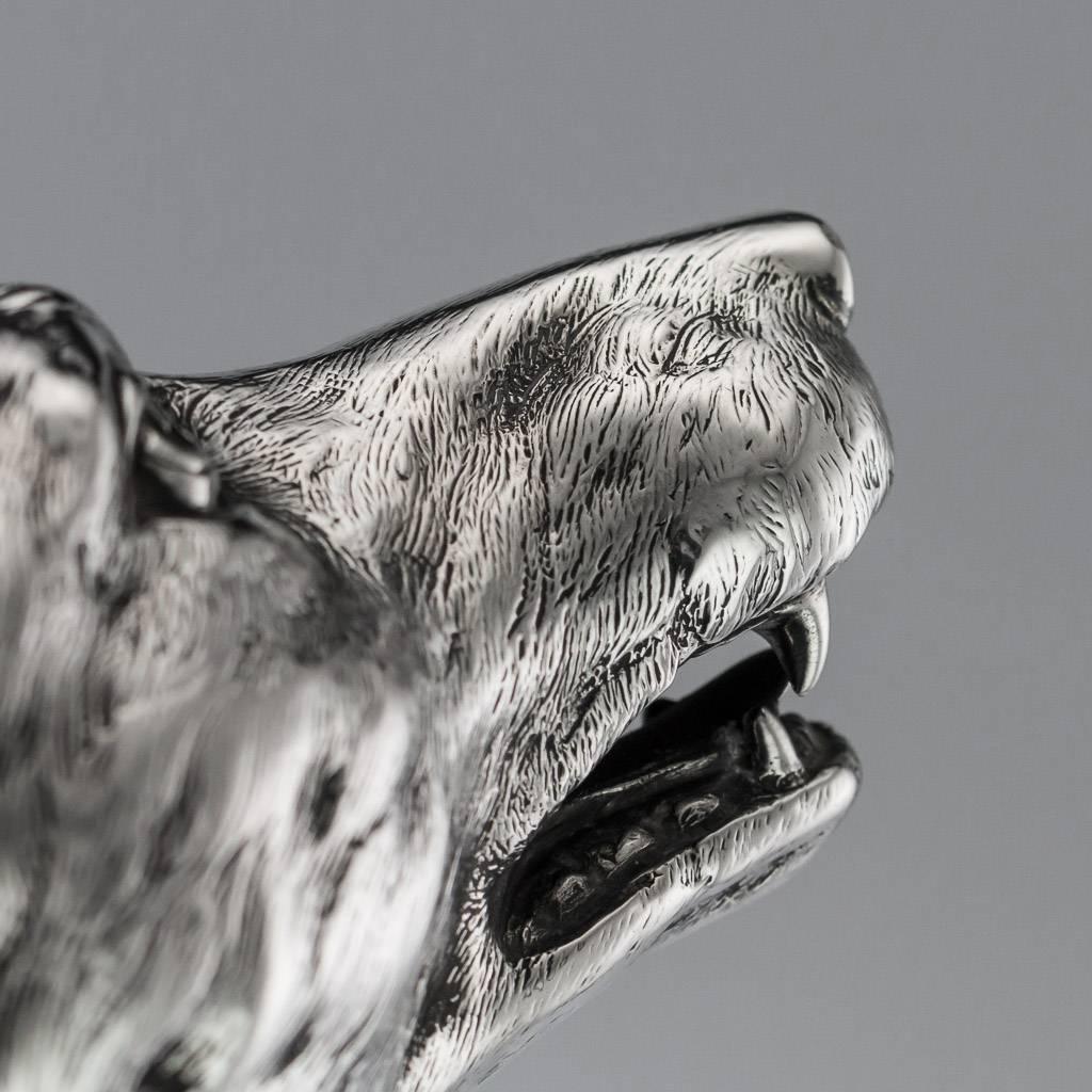 Antique 20th Century Victorian Solid Silver Fox Stirrup Cup, London, circa 1901 3
