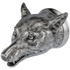 Antique 20th Century Victorian Solid Silver Fox Stirrup Cup, London, circa 1901