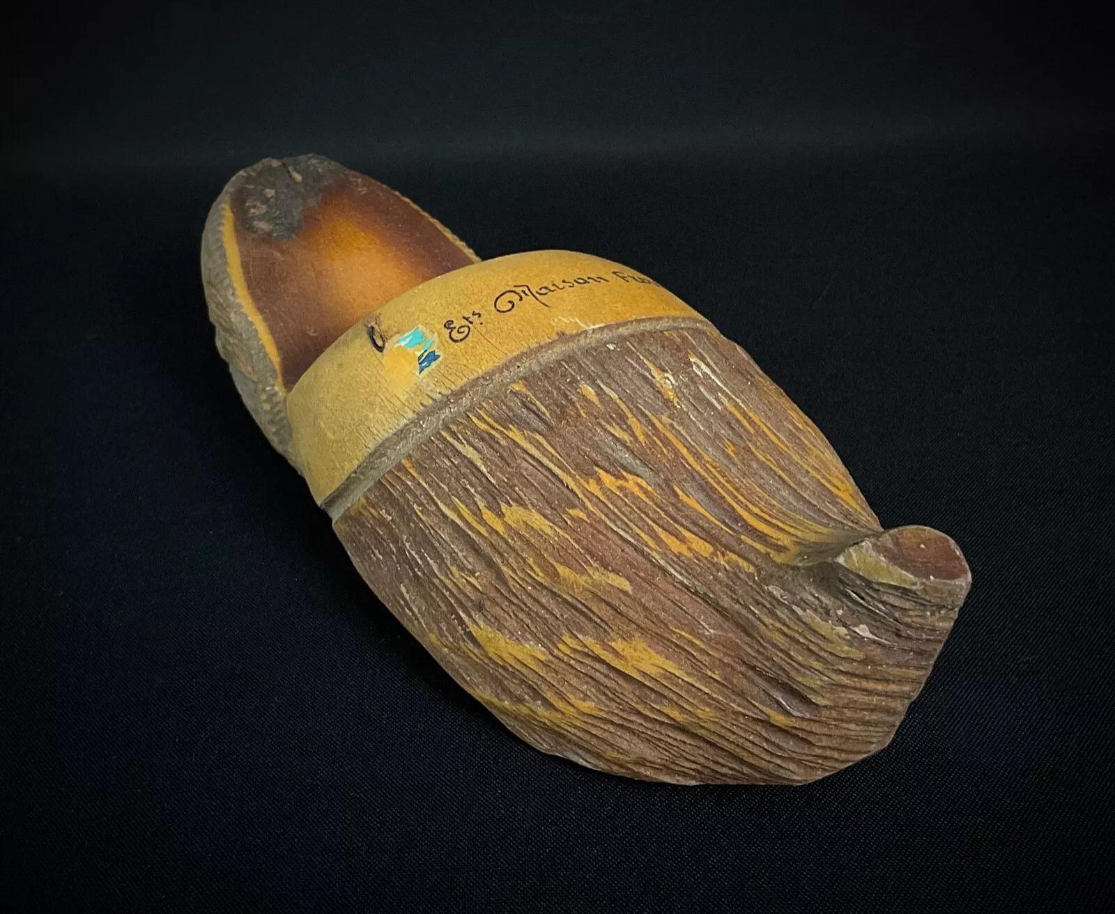 Charmant sabot ancien en bois du début du 20e siècle, fabriqué par 