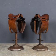 Antique 20th Century WWI Horse Saddle Bar Stools c.1920