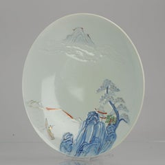 Antike japanische Porzellanteller-Szene eines Landschaftsreliefs aus dem 20. Jahrhundert