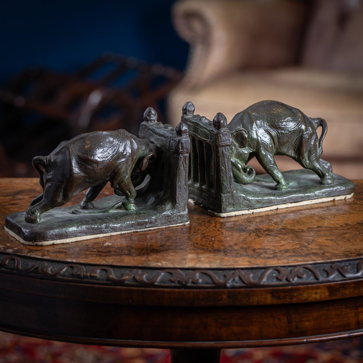 Other Antique 20thC American Art Deco Bronze Elephant Book Ends, Charles Robert Knight For Sale