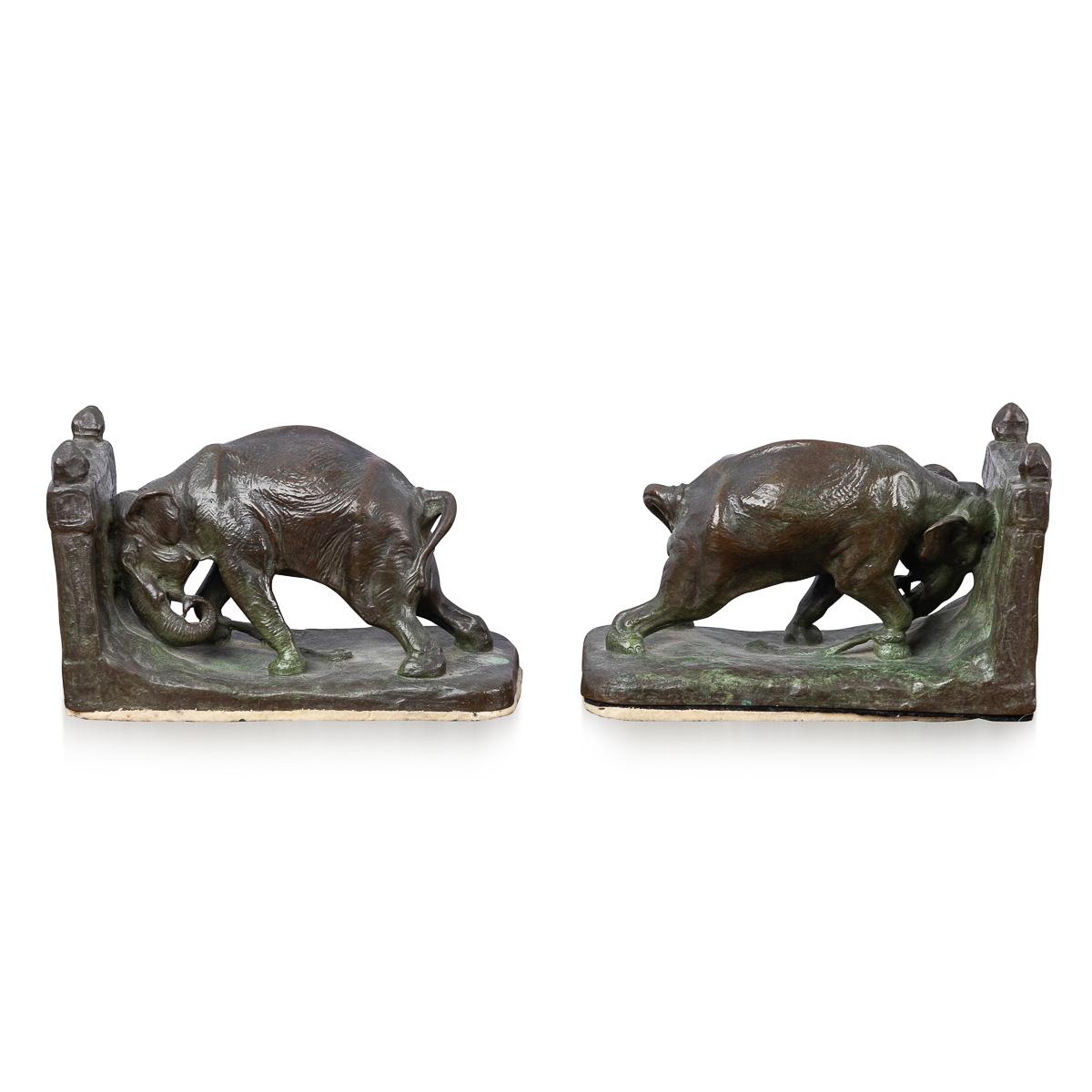 Antique 20thC American Art Deco Bronze Elephant Book Ends, Charles Robert Knight For Sale 1