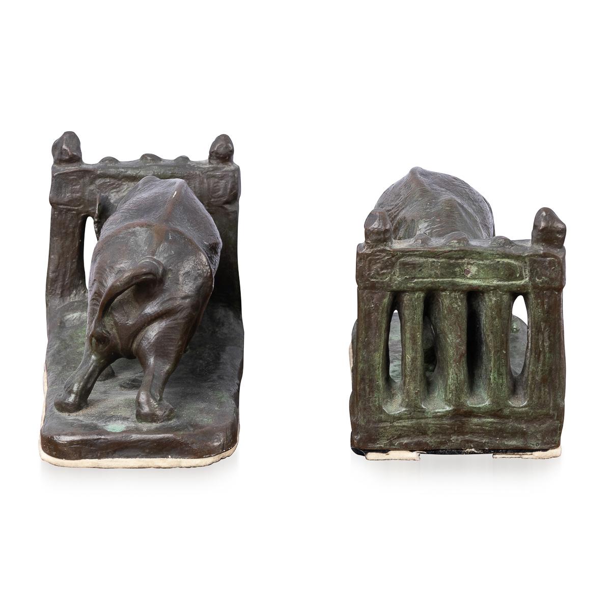 Antique 20thC American Art Deco Bronze Elephant Book Ends, Charles Robert Knight For Sale 2