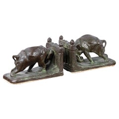Vintage 20thC American Art Deco Bronze Elephant Book Ends, Charles Robert Knight