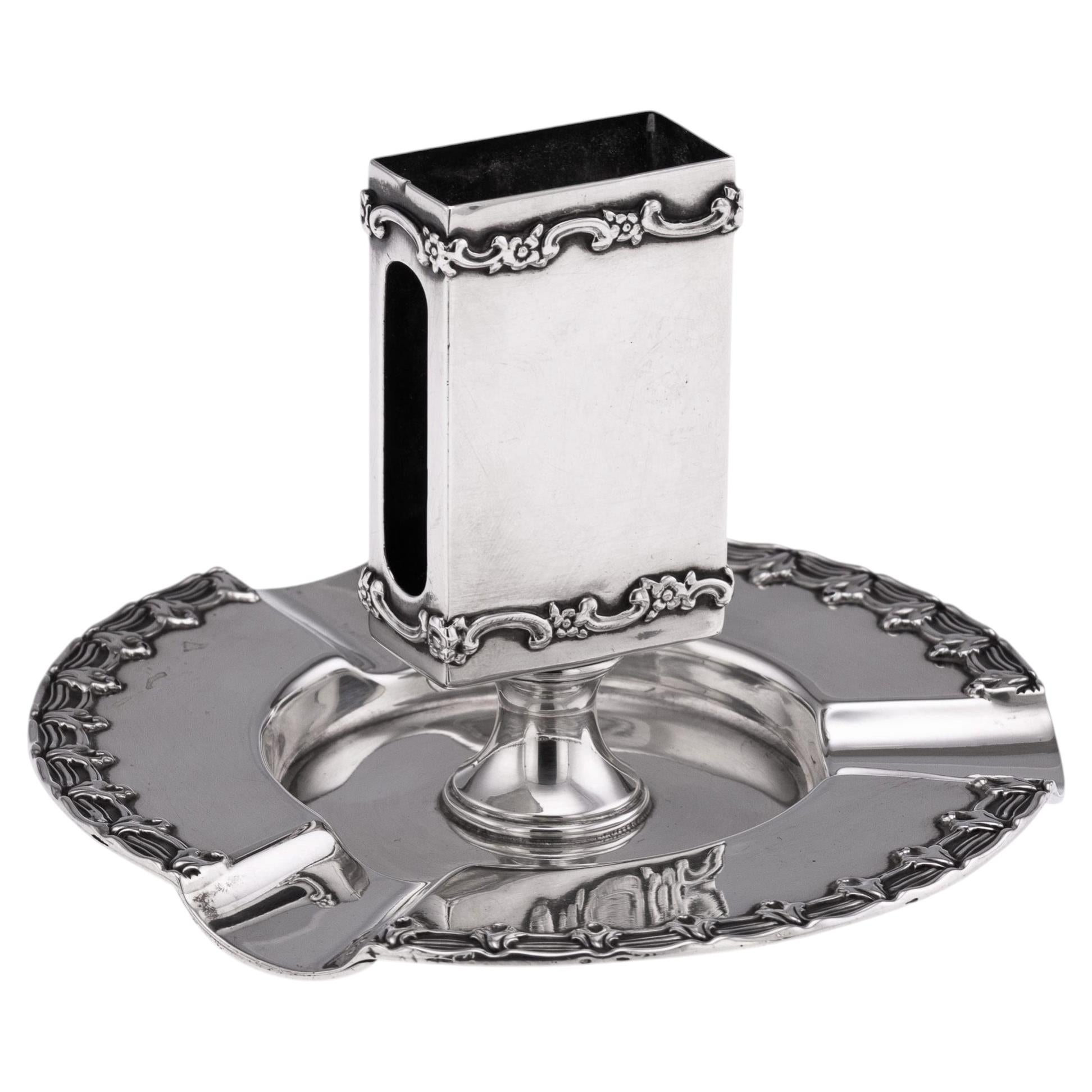 Antique 20thC American Solid Silver Ashtray & Match Box Holder By Tiffany & Co