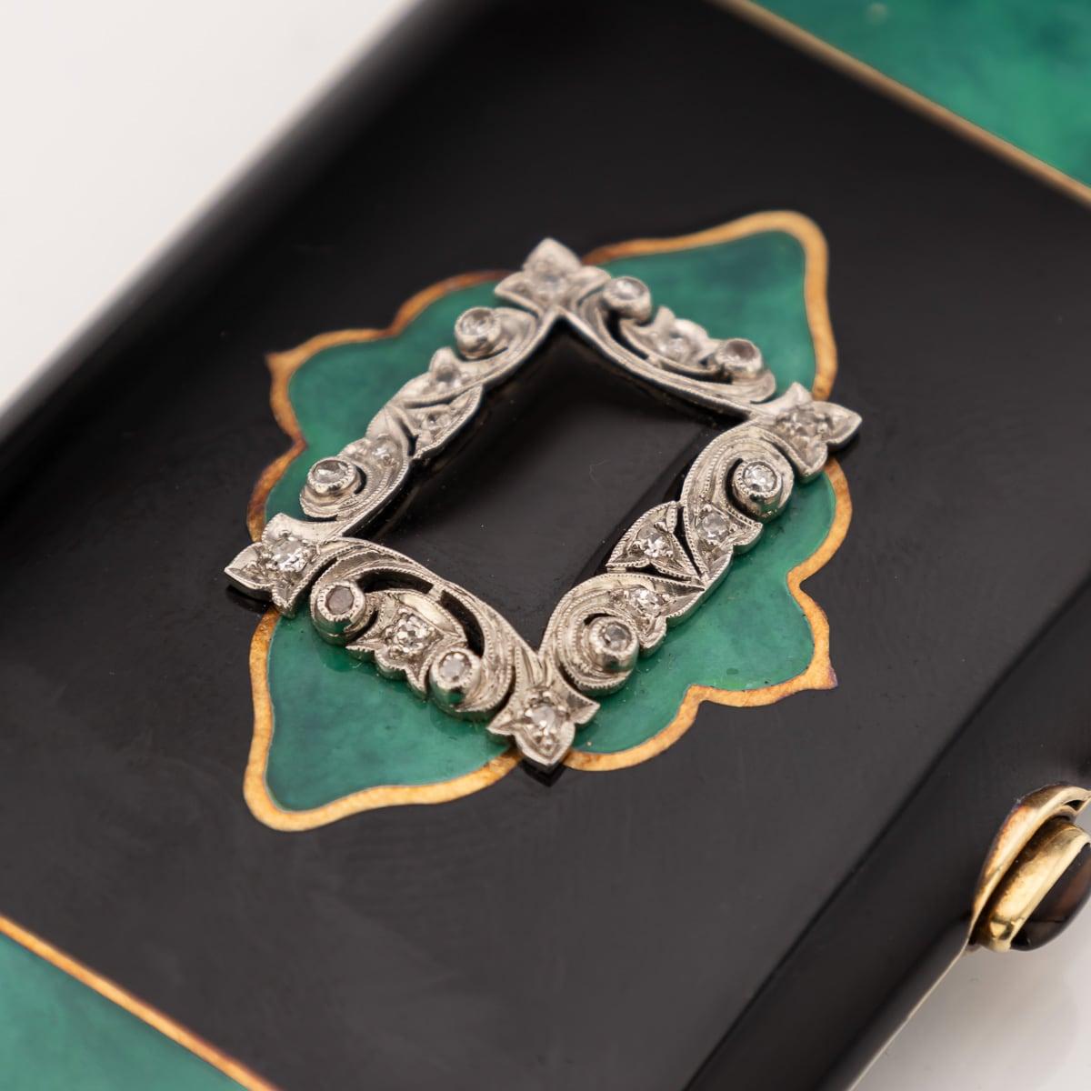 Antique 20thC Art Deco 14K Gold, Lacquer, Enamel & Diamond Vanity Case c.1920 For Sale 4