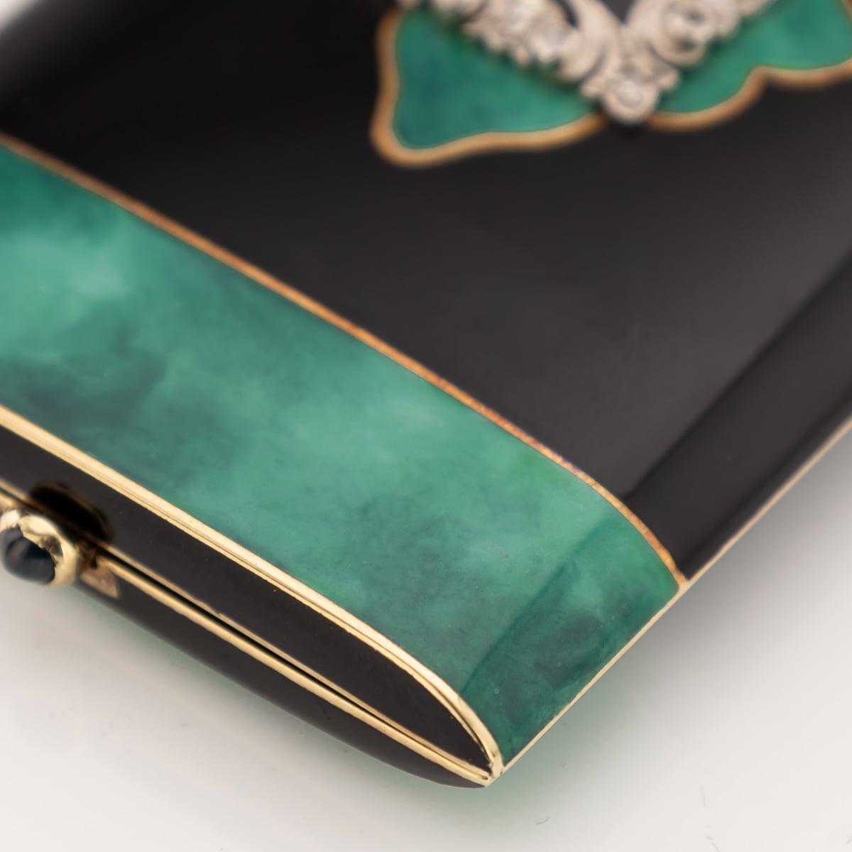 Antique 20thC Art Deco 14K Gold, Lacquer, Enamel & Diamond Vanity Case c.1920 For Sale 6