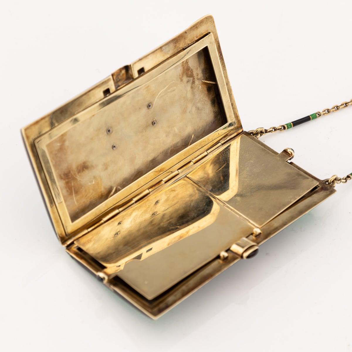 Antique 20thC Art Deco 14K Gold, Lacquer, Enamel & Diamond Vanity Case c.1920 For Sale 7