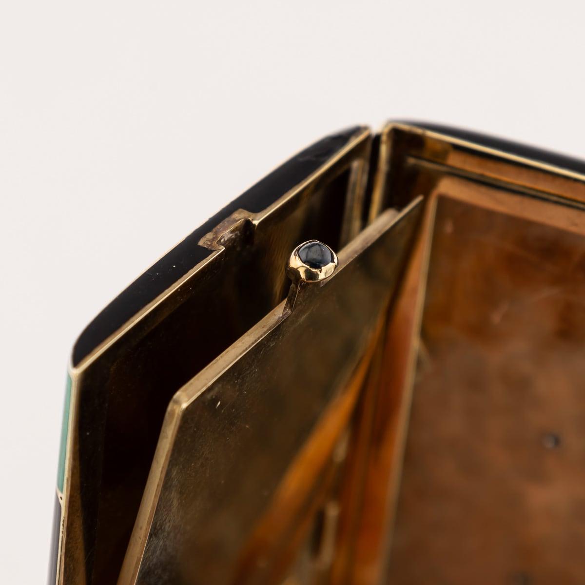 Antique 20thC Art Deco 14K Gold, Lacquer, Enamel & Diamond Vanity Case c.1920 For Sale 10