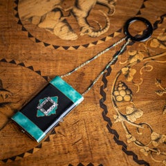 Antique 20thC Art Deco 14K Gold, Lacquer, Enamel & Diamond Vanity Case c.1920