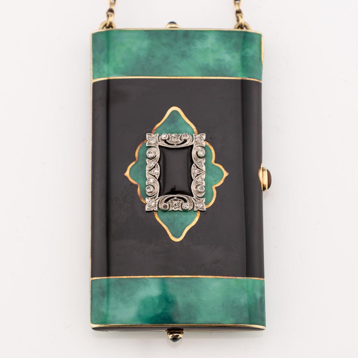 Antique 20thC Art Deco 14K Gold, Lacquer, Enamel & Diamond Vanity Case c.1920 In Good Condition For Sale In Royal Tunbridge Wells, Kent