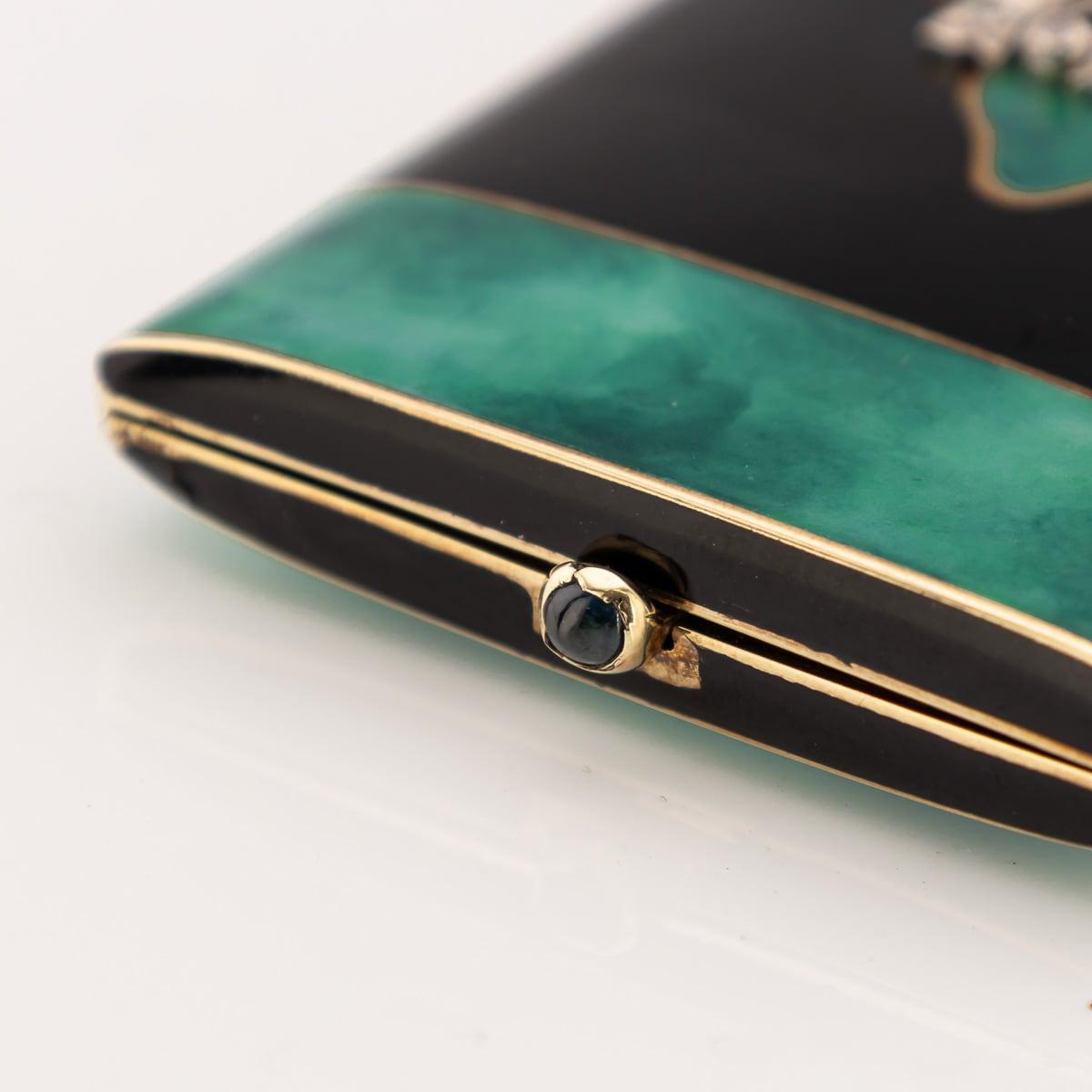 Antique 20thC Art Deco 14K Gold, Lacquer, Enamel & Diamond Vanity Case c.1920 For Sale 2