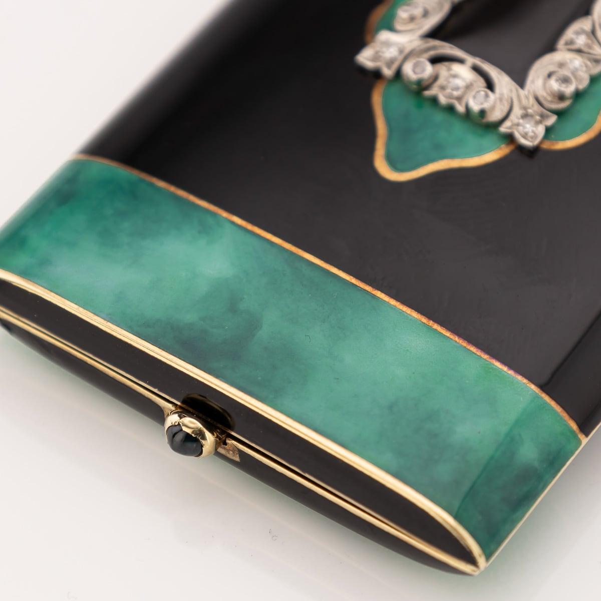Antique 20thC Art Deco 14K Gold, Lacquer, Enamel & Diamond Vanity Case c.1920 For Sale 3