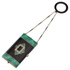 Antique 20thC Art Deco 14K Gold, Lacquer, Enamel & Diamond Vanity Case c.1920