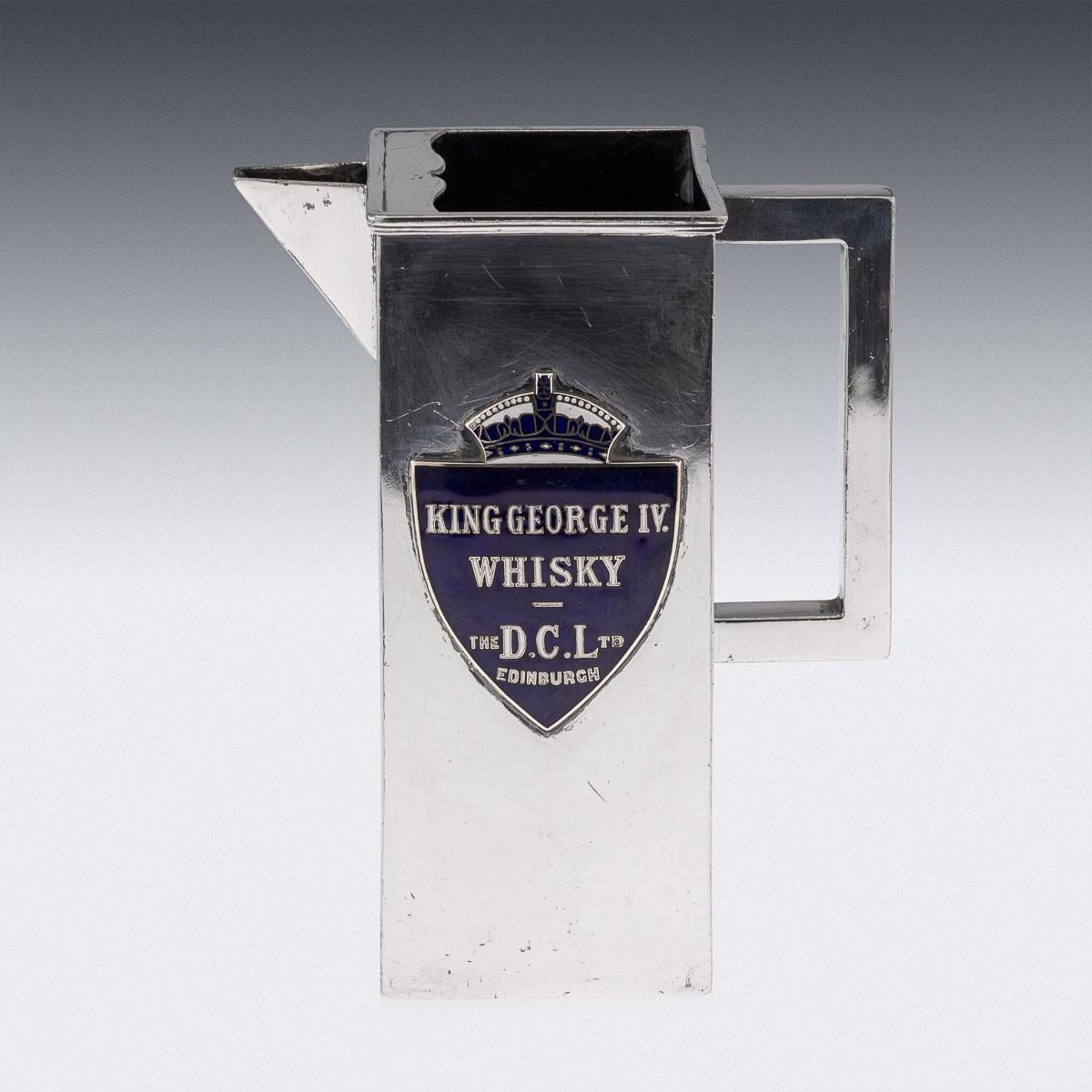 Other Antique 20thC Art Deco Silver Plated & Enamel Water Jug, King George IV Whisky For Sale