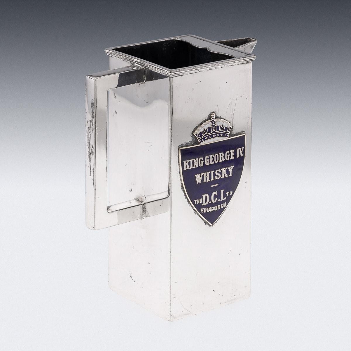 Antique 20thC Art Deco Silver Plated & Enamel Water Jug, King George IV Whisky In Good Condition For Sale In Royal Tunbridge Wells, Kent
