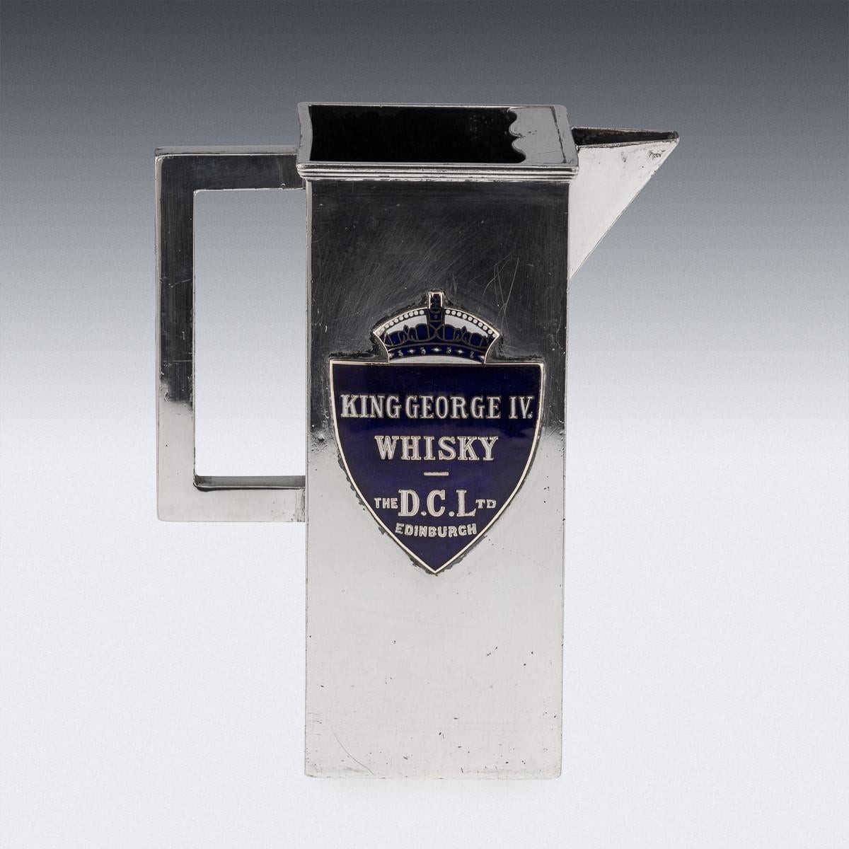 Early 20th Century Antique 20thC Art Deco Silver Plated & Enamel Water Jug, King George IV Whisky For Sale