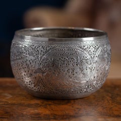 Antique 20thC Burmese Pierced Solid Silver "Pyusawhti" Folk Tale Bowl c.1918
