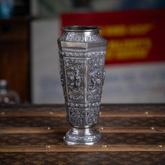 Antique 20thC Burmese Repoussé Solid Silver "Vessantara Jataka" Vase c.1915