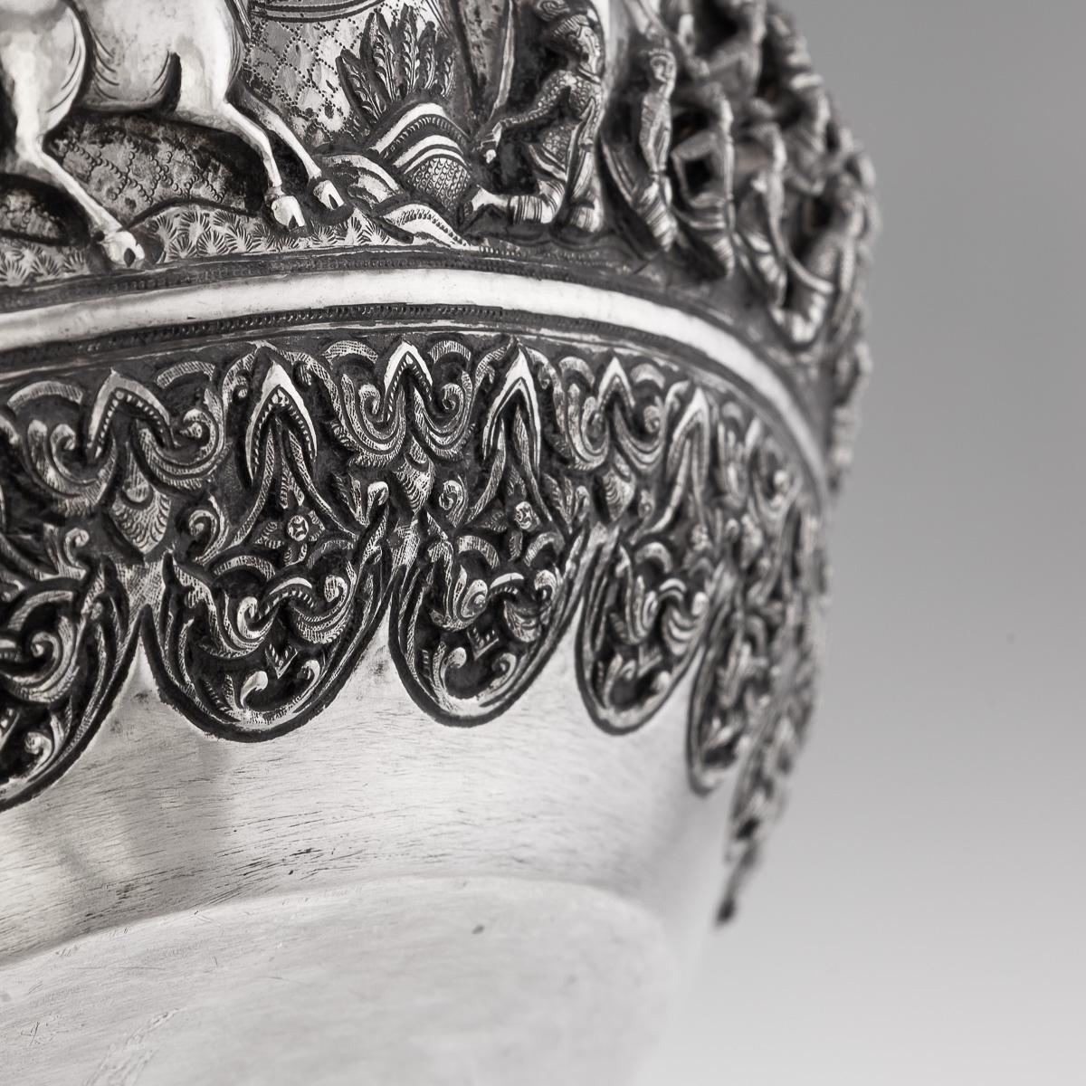 Bol birman antique Jataka en argent massif du 20e siècle, Rangoon vers 1928 en vente 10