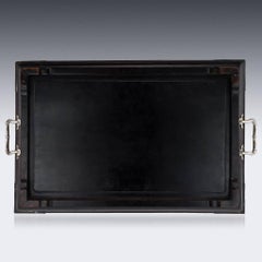 20th Century Chinese Export Solid Silver and Rosewood Dragon Tray, circa 1910