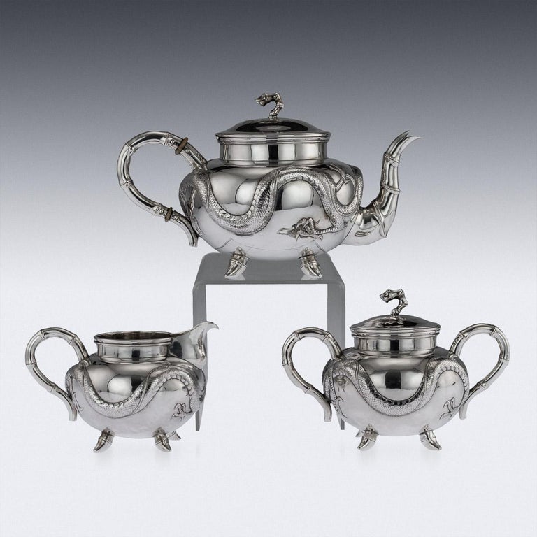 Antique Chinese Export Solid Silver Dragon Tea Set, Kwan ...