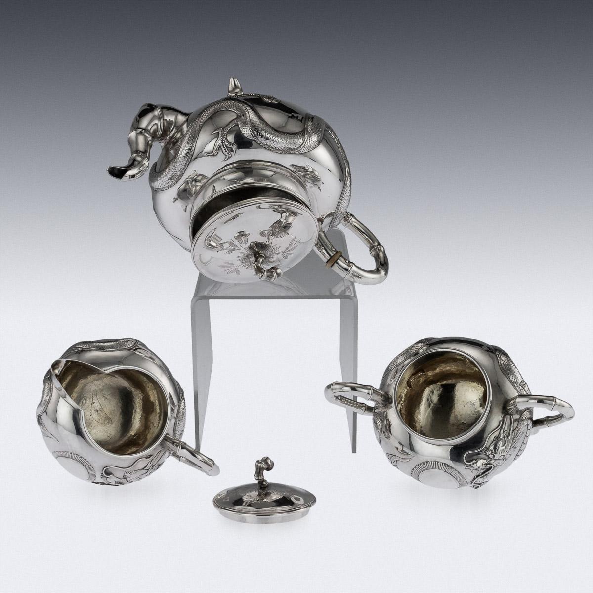 Antique Chinese Export Solid Silver Dragon Tea Set, Kwan Wo, circa 1900 1