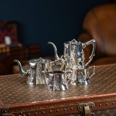 Antique 20thC Chinese Export Solid Silver Four Piece Tea Set, Singfat c.1900