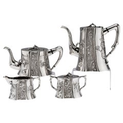 Vintage 20thC Chinese Export Solid Silver Four Piece Tea Set, Singfat c.1900