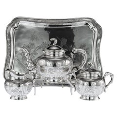 Antike 20thC Chinese Solid Silver 3 Piece Tea Set auf Tablett c.1910