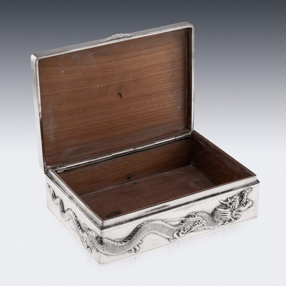 Antique 20thC Chinese Solid Silver Dragon Cigar Box, Shanghai, Zeewo c.1900 For Sale 5