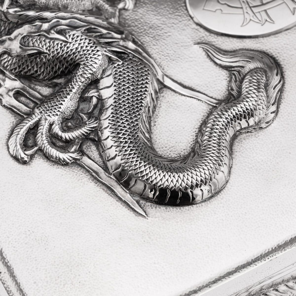 Antique 20thC Chinese Solid Silver Dragon Cigar Box, Shanghai, Zeewo c.1900 For Sale 8