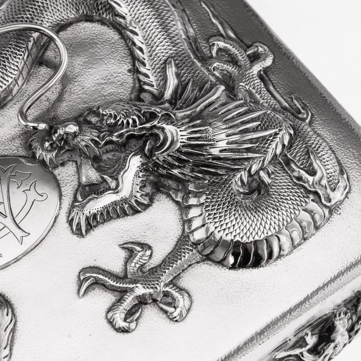 Antique 20thC Chinese Solid Silver Dragon Cigar Box, Shanghai, Zeewo c.1900 For Sale 11