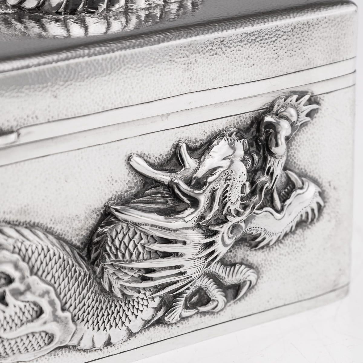 Antique 20thC Chinese Solid Silver Dragon Cigar Box, Shanghai, Zeewo c.1900 For Sale 12