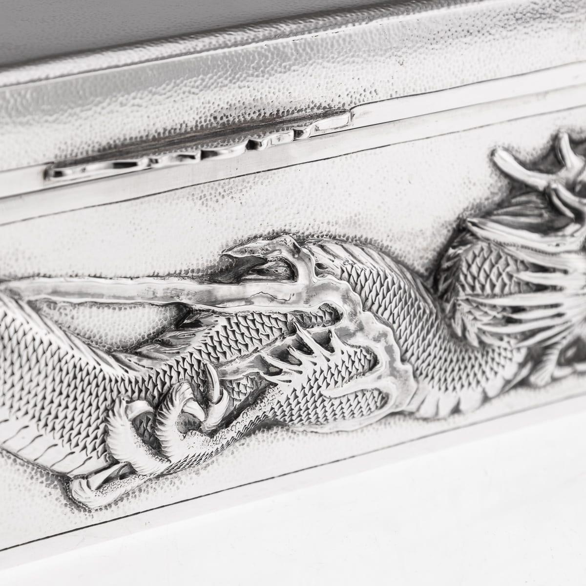 Antique 20thC Chinese Solid Silver Dragon Cigar Box, Shanghai, Zeewo c.1900 For Sale 13