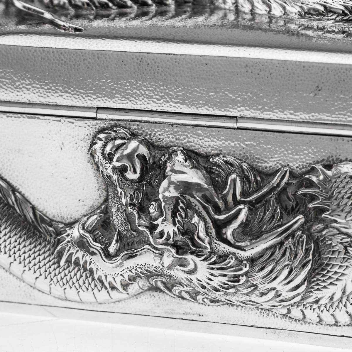 Antique 20thC Chinese Solid Silver Dragon Cigar Box, Shanghai, Zeewo c.1900 For Sale 14