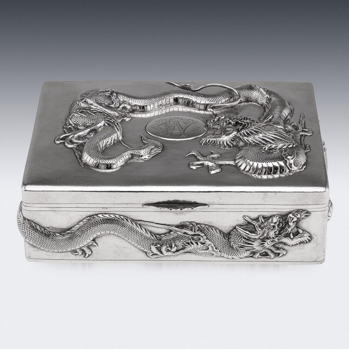 Other Antique 20thC Chinese Solid Silver Dragon Cigar Box, Shanghai, Zeewo c.1900 For Sale