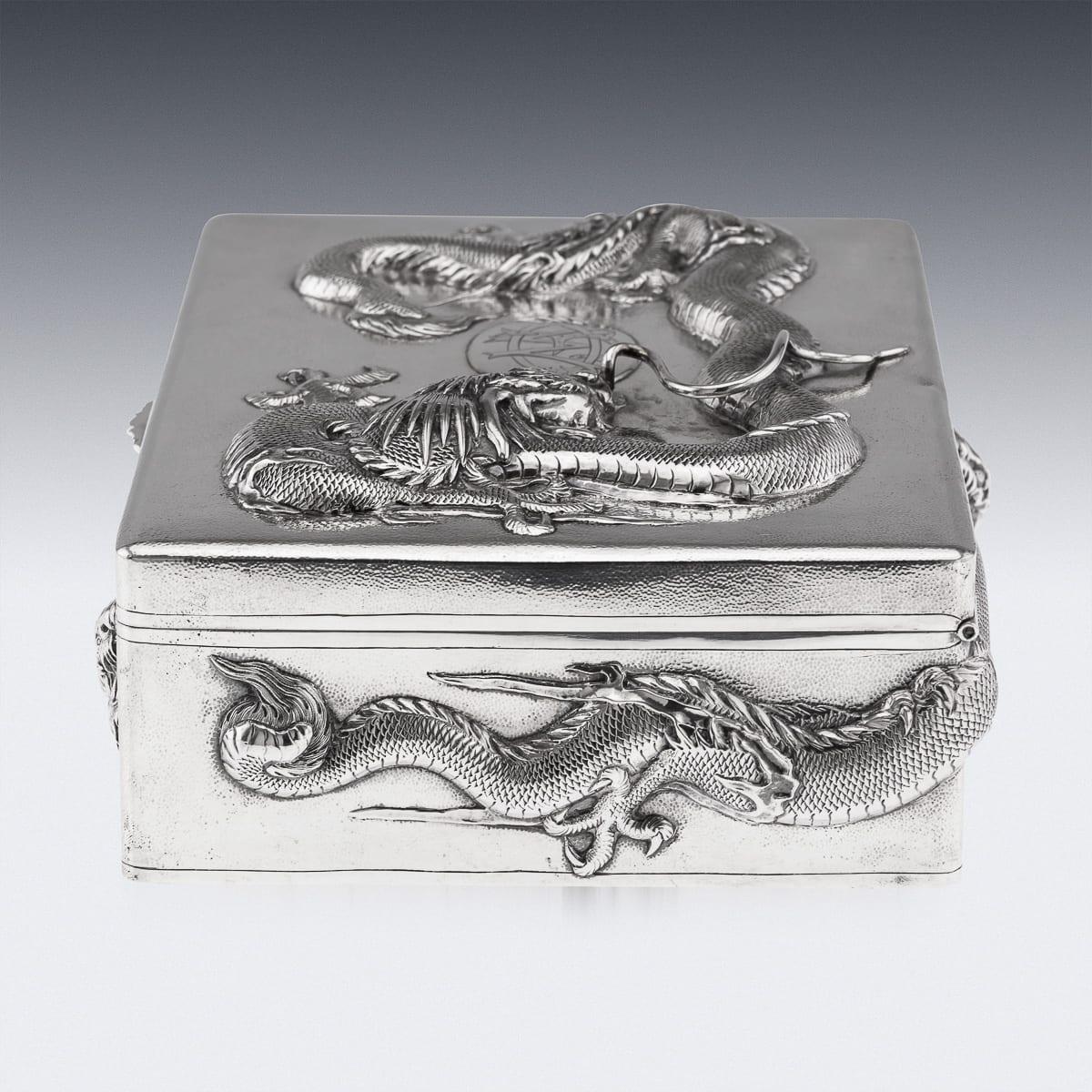 Antique 20thC Chinese Solid Silver Dragon Cigar Box, Shanghai, Zeewo c.1900 In Good Condition For Sale In Royal Tunbridge Wells, Kent