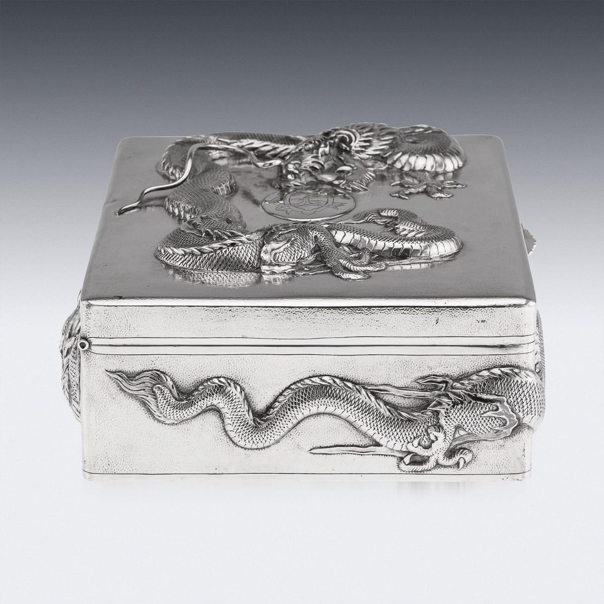 Antique 20thC Chinese Solid Silver Dragon Cigar Box, Shanghai, Zeewo c.1900 For Sale 1
