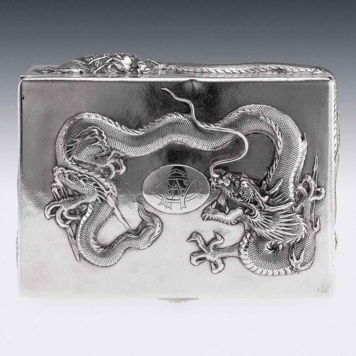 Antique 20thC Chinese Solid Silver Dragon Cigar Box, Shanghai, Zeewo c.1900 For Sale 2