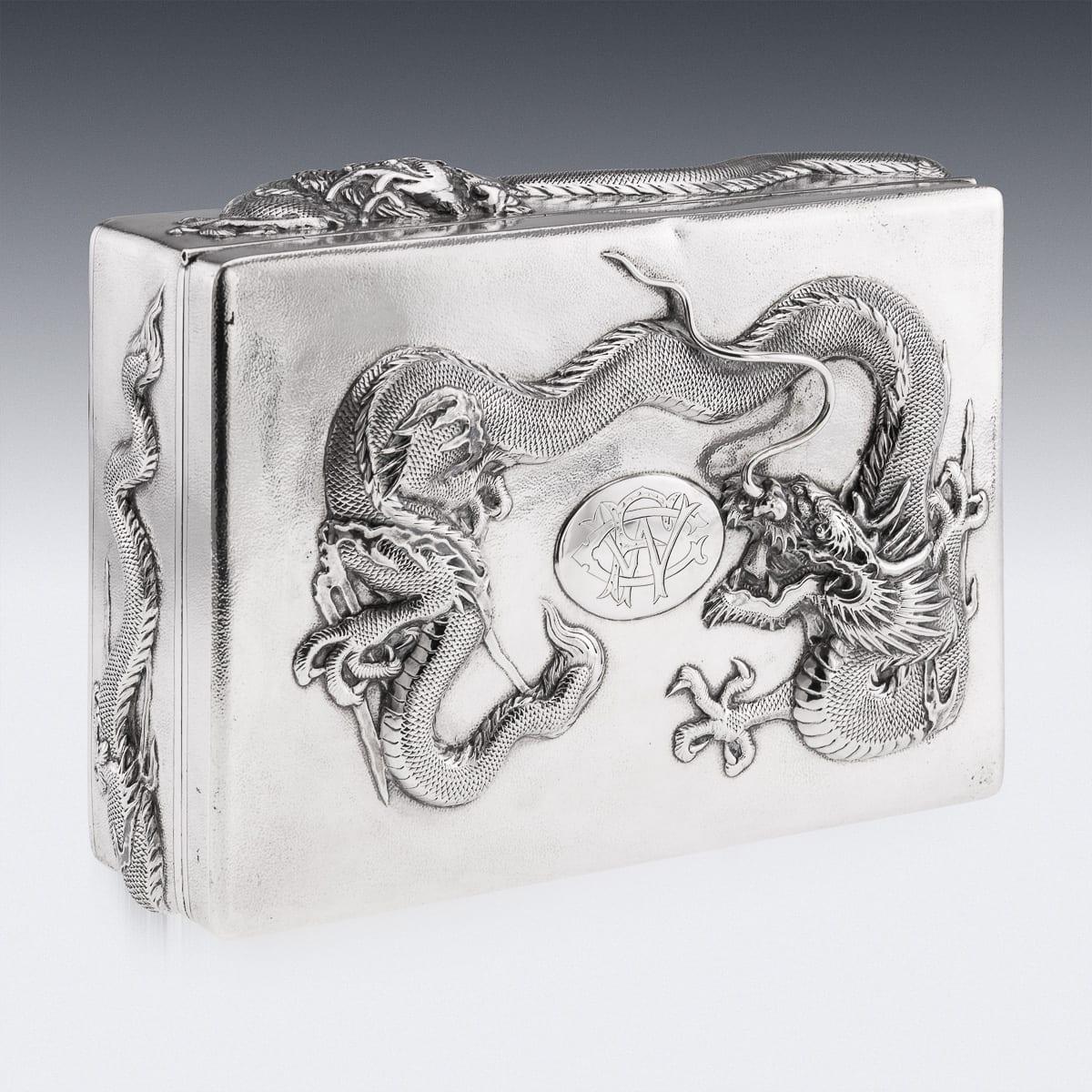 Antique 20thC Chinese Solid Silver Dragon Cigar Box, Shanghai, Zeewo c.1900 For Sale 4