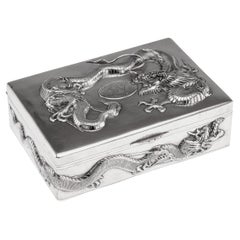 Antique 20thC Chinese Solid Silver Dragon Cigar Box, Shanghai, Zeewo c.1900