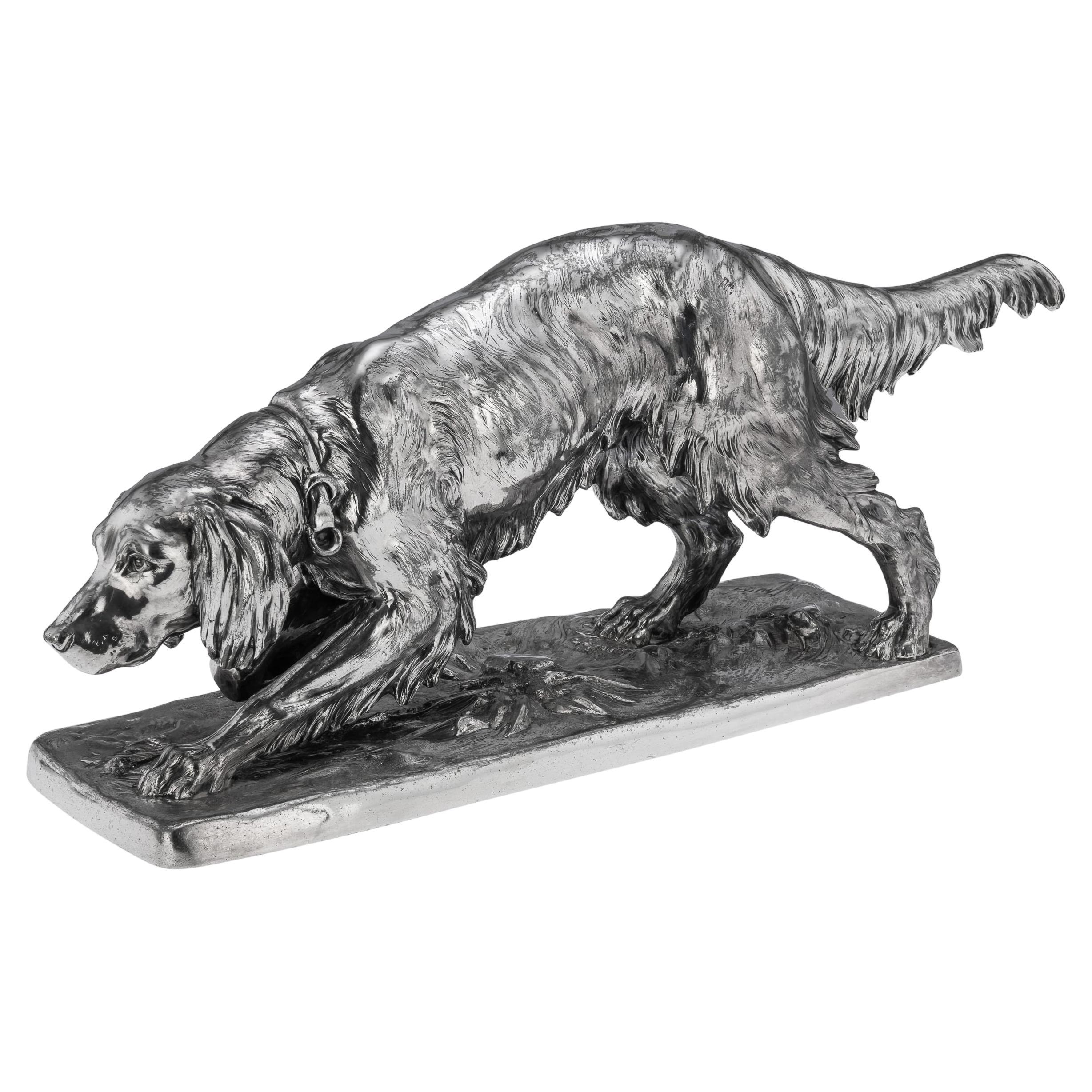 Antique 20thC Continental Silver Plated Hunting "Setter Dog" Statue c.1910