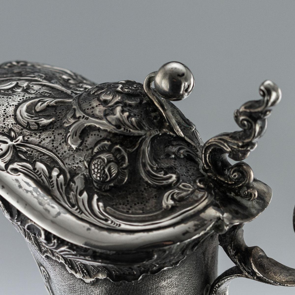 Antique Dutch Solid Silver Mounted Glass Decorative Claret Jug, circa 1900 6