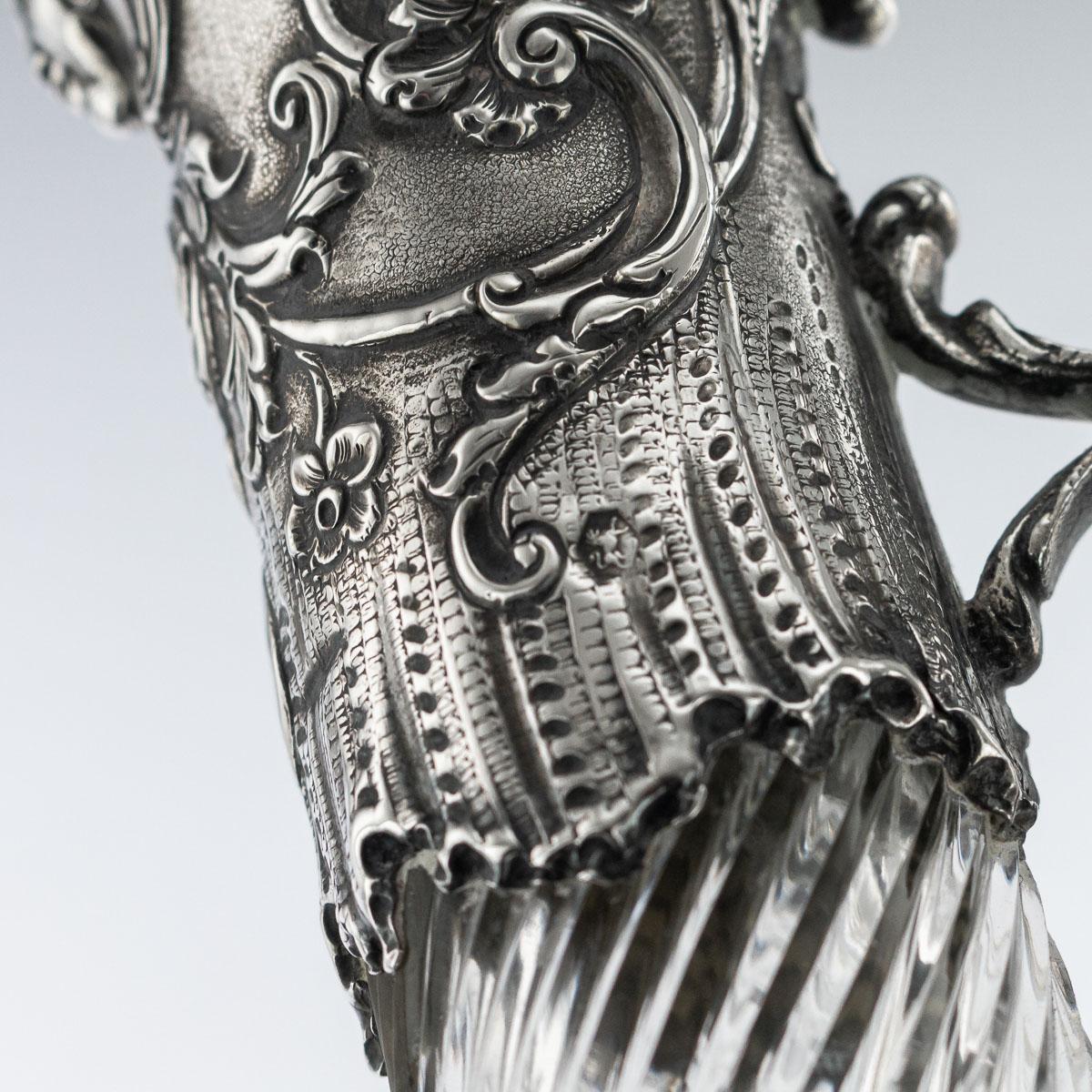 Antique Dutch Solid Silver Mounted Glass Decorative Claret Jug, circa 1900 8