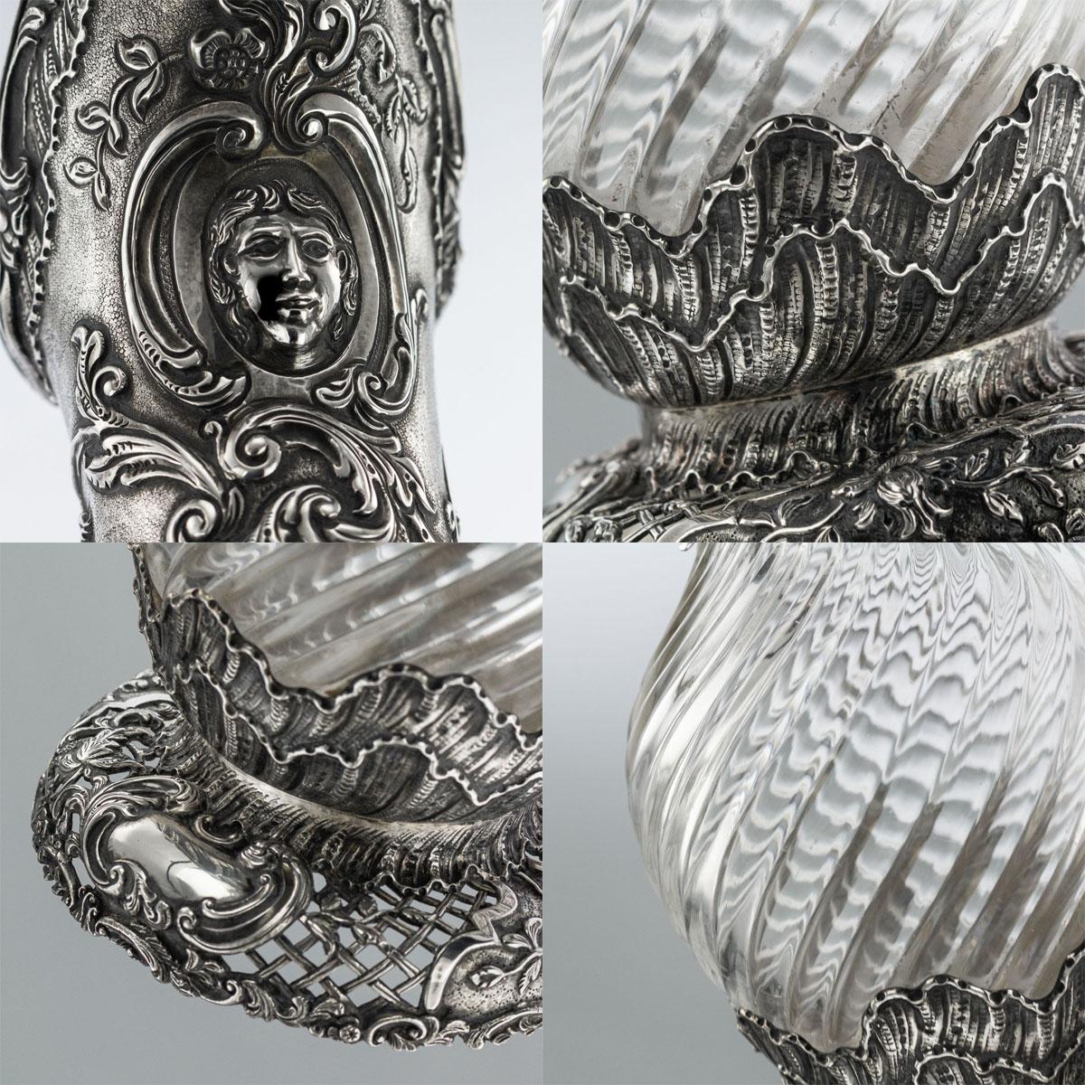 Antique Dutch Solid Silver Mounted Glass Decorative Claret Jug, circa 1900 9