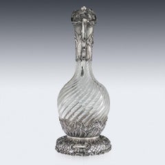 Antique Dutch Solid Silver Mounted Glass Decorative Claret Jug, circa 1900